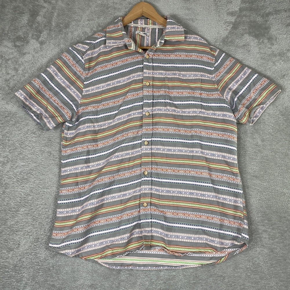 Carbon 2 Cobalt Shirt Mens Large Gray Striped Geometric Tribal Button Down Short